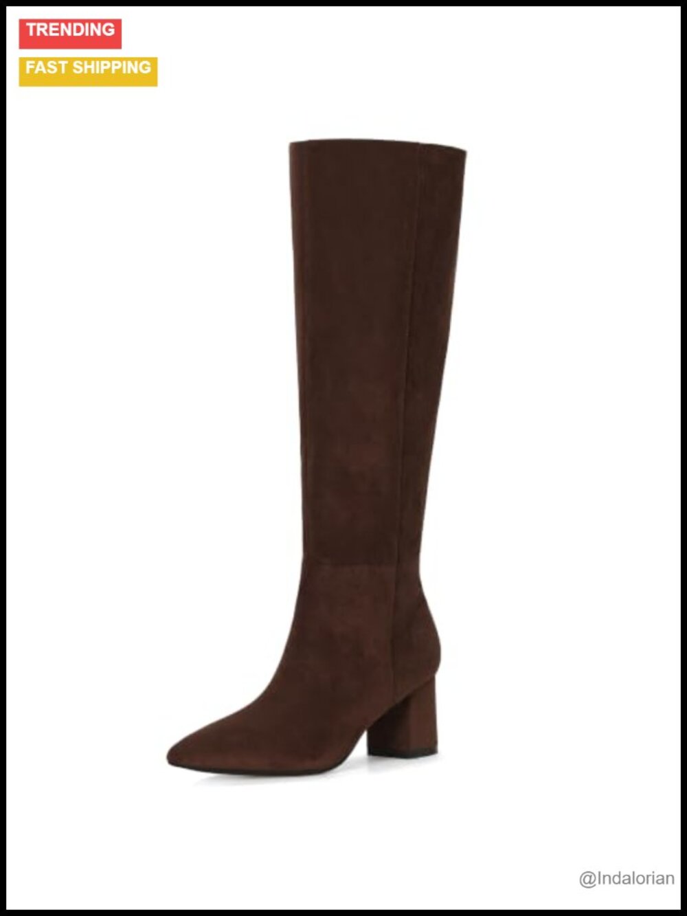 IDIFU Women's Knee High Tall Boots Low Chunky Heel Pointed Toe Faux Suede Dress